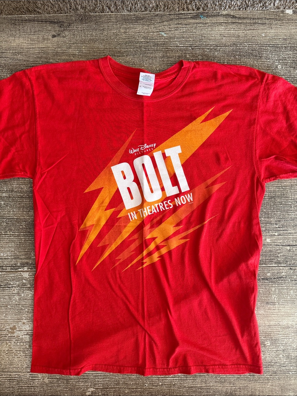 Disney Bolt movie promo red lightning bolt front and back graphic t shirt